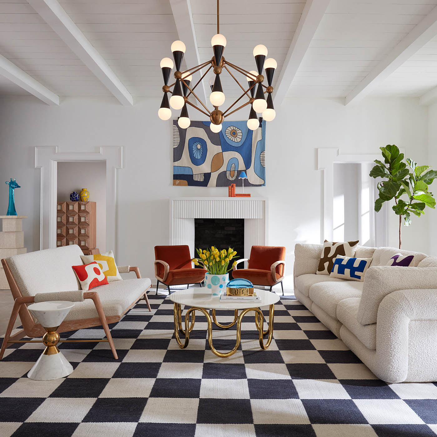 Checkerboard Medium Scale Flatweave Rug - Non-Slip Geometric Pattern Area Rug for Living Room, Bedroom & Office - Perfect for Home Decor and High Traffic Areas