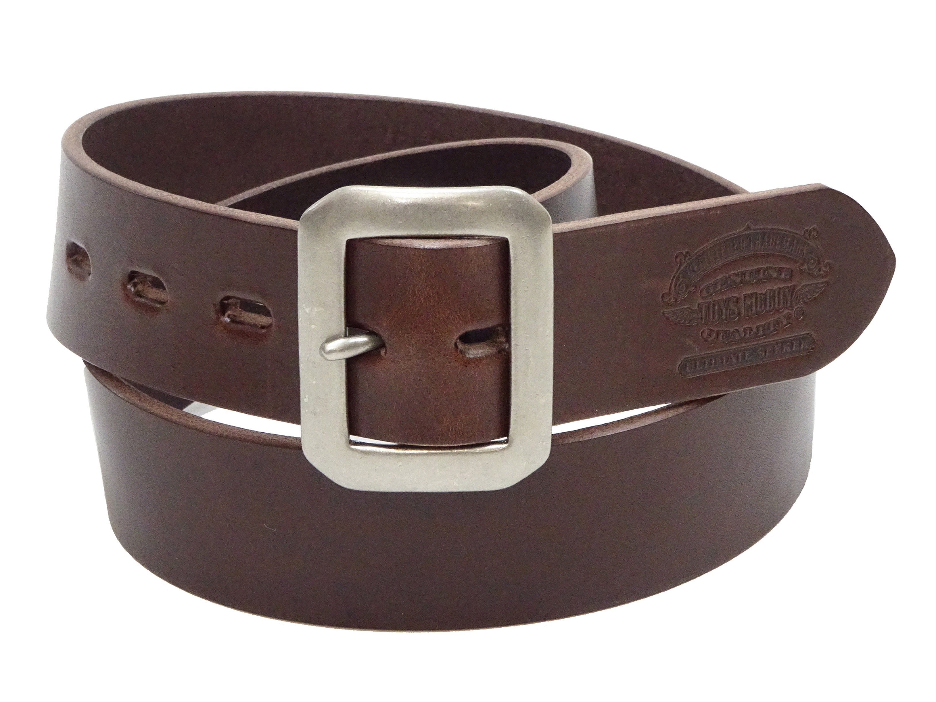 TOYS McCOY Men's Brown Leather Belt 38mm Wide 4mm Thick Steerhide Garrison Belt with Square Buckle TMA2414 050 - Casual Wear, Work Belt, Western Style Outfits