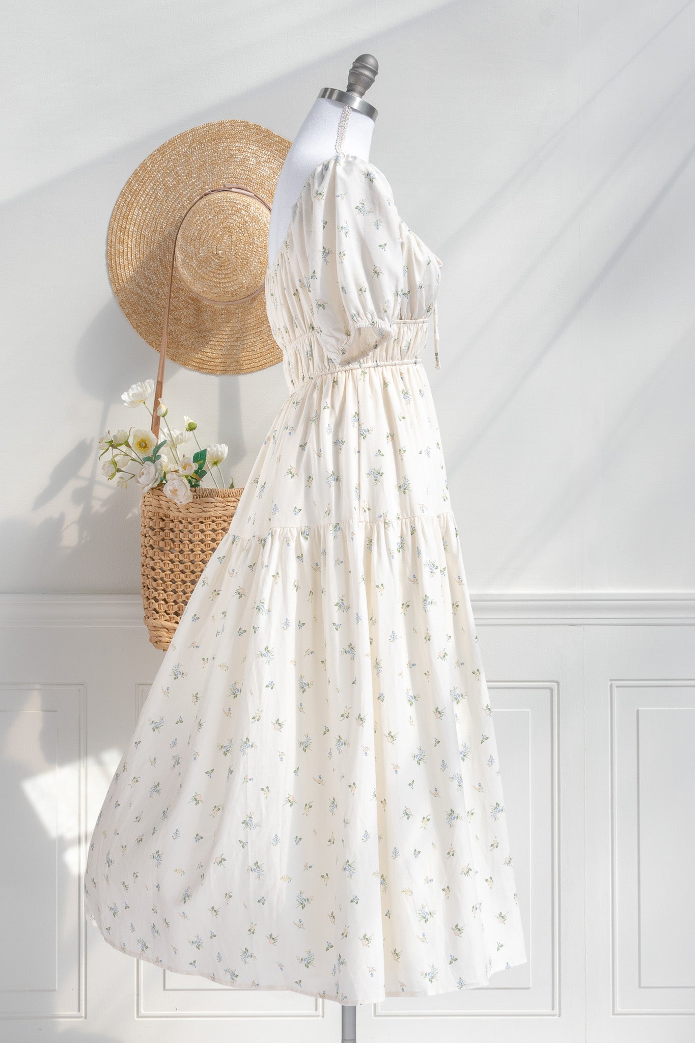 Élisette Midi Dress - Flowy Summer Dress for Women, Elegant A-Line Dress with Floral Print | Perfect for Beach Vacations, Date Nights & Garden Parties