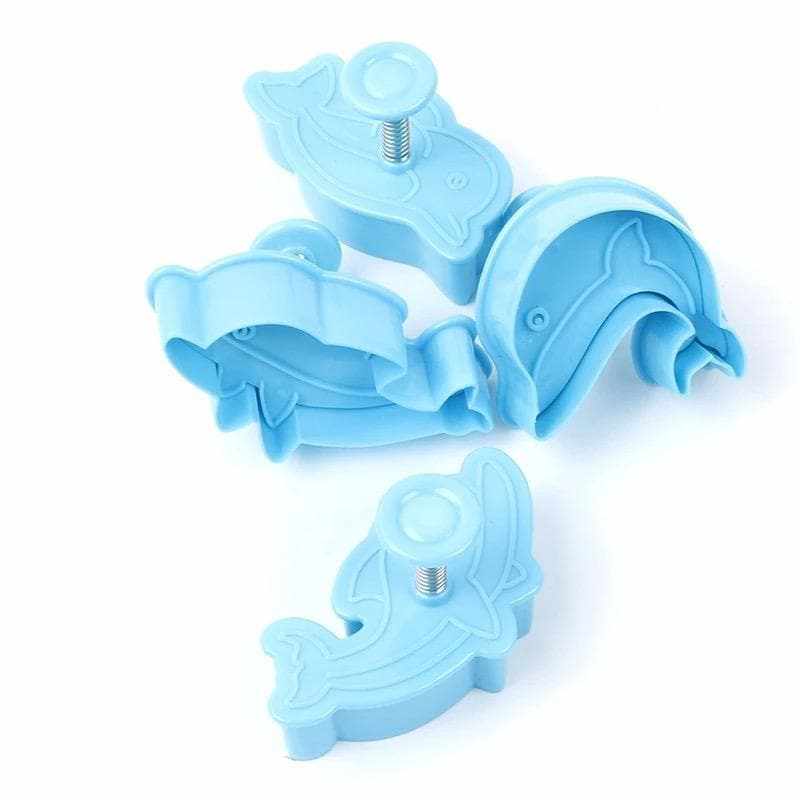 4-Piece Dolphin-Shaped Plunger Cutters Set - Stainless Steel Cookie Dough Cutters for Baking, DIY Crafts, and Kids' Playtime Fun