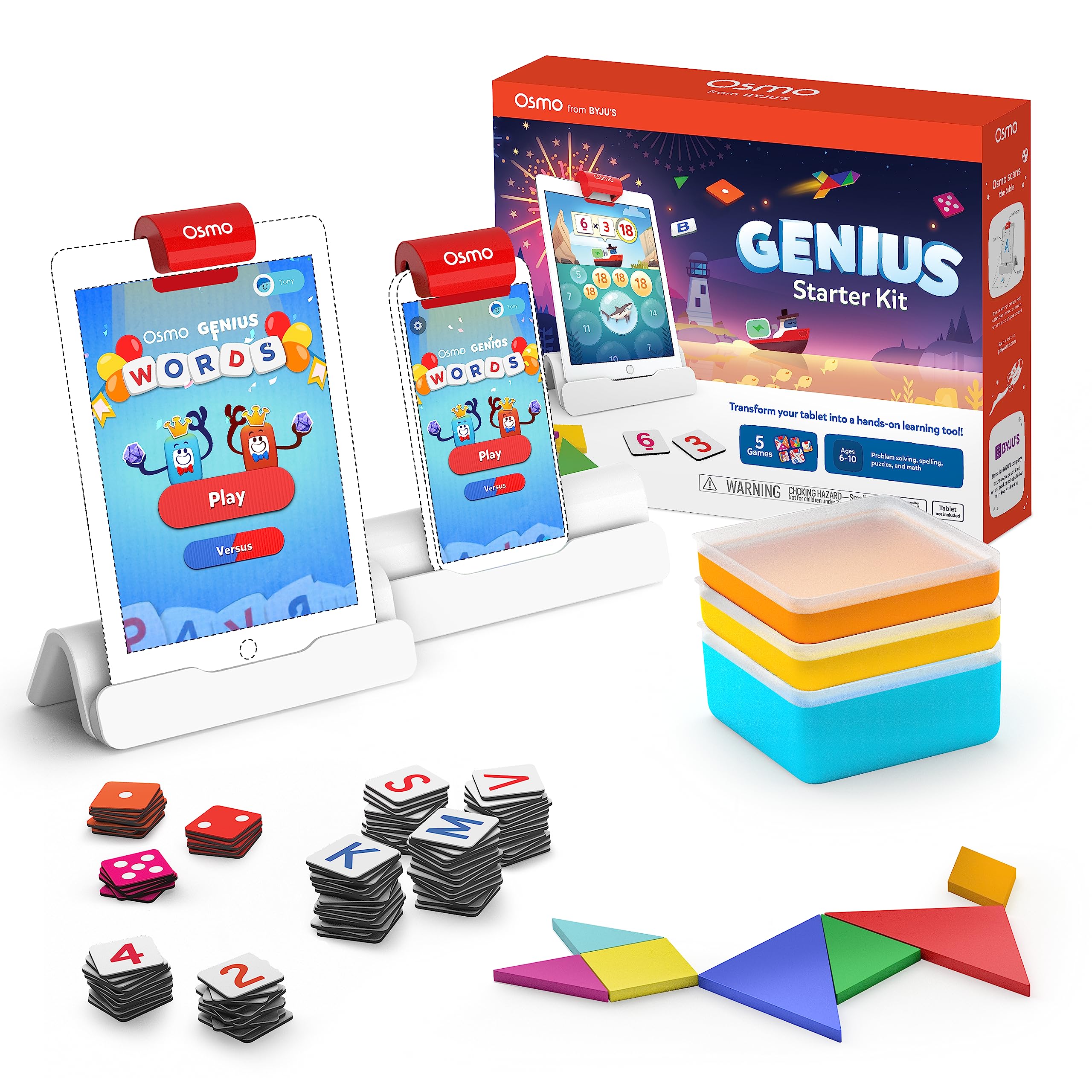 Osmo Genius Starter Kit for iPad - 5 Interactive STEM Learning Games for Kids Ages 6-10 - Math, Spelling & Creativity Educational Toys - Perfect Gift for Boys & Girls (iPad Base Included) - Fun Classroom & Homeschool Learning Activities