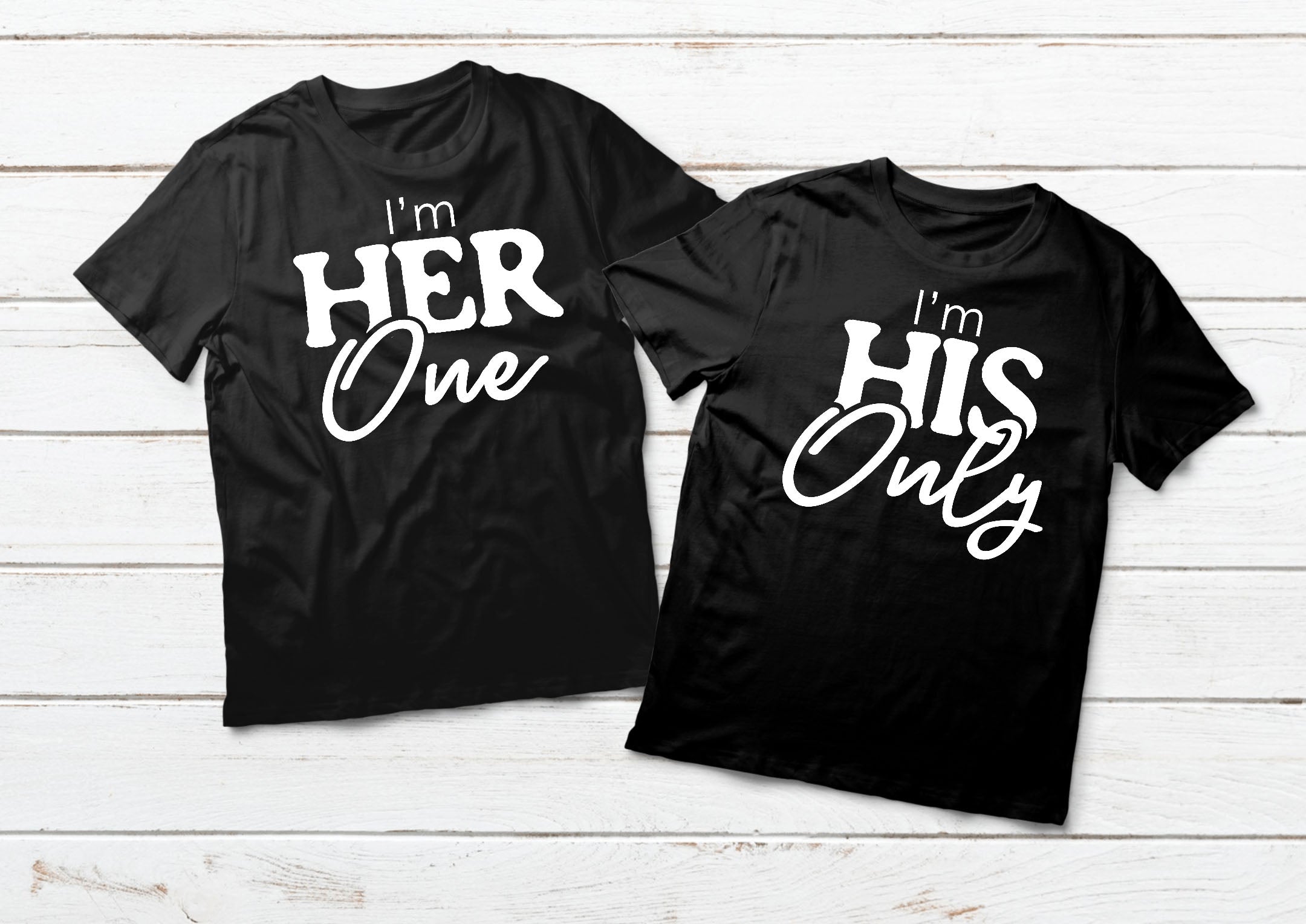 His and Hers Matching Couple T-Shirts - 