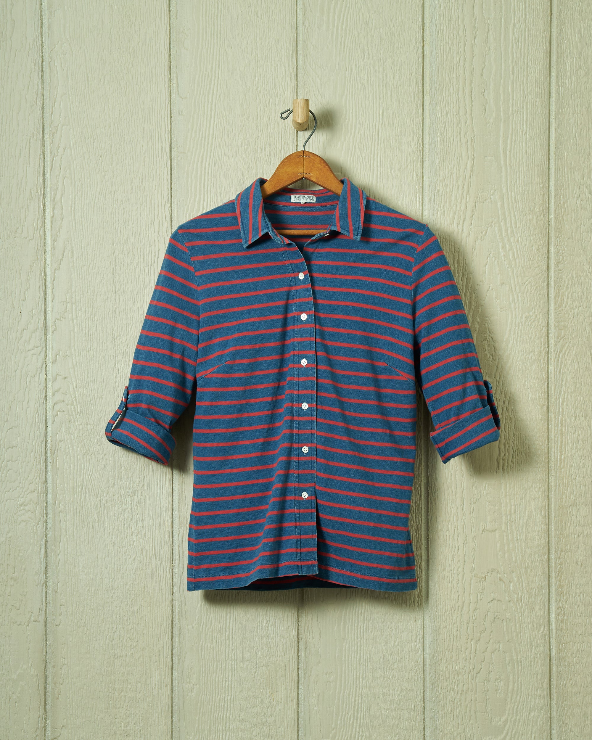 Avalon Indigo Knit Top 3/4 Sleeve Red & Navy Striped Women's Casual Shirt - Perfect for Work, Date Night & Weekend Outfits