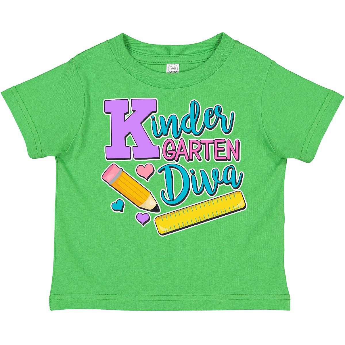 Inktastic Kindergarten Diva with Pencil and Ruler Toddler T-Shirt - Cute Back to School Outfit for Girls, First Day of School, Classroom Activities & Playdates
