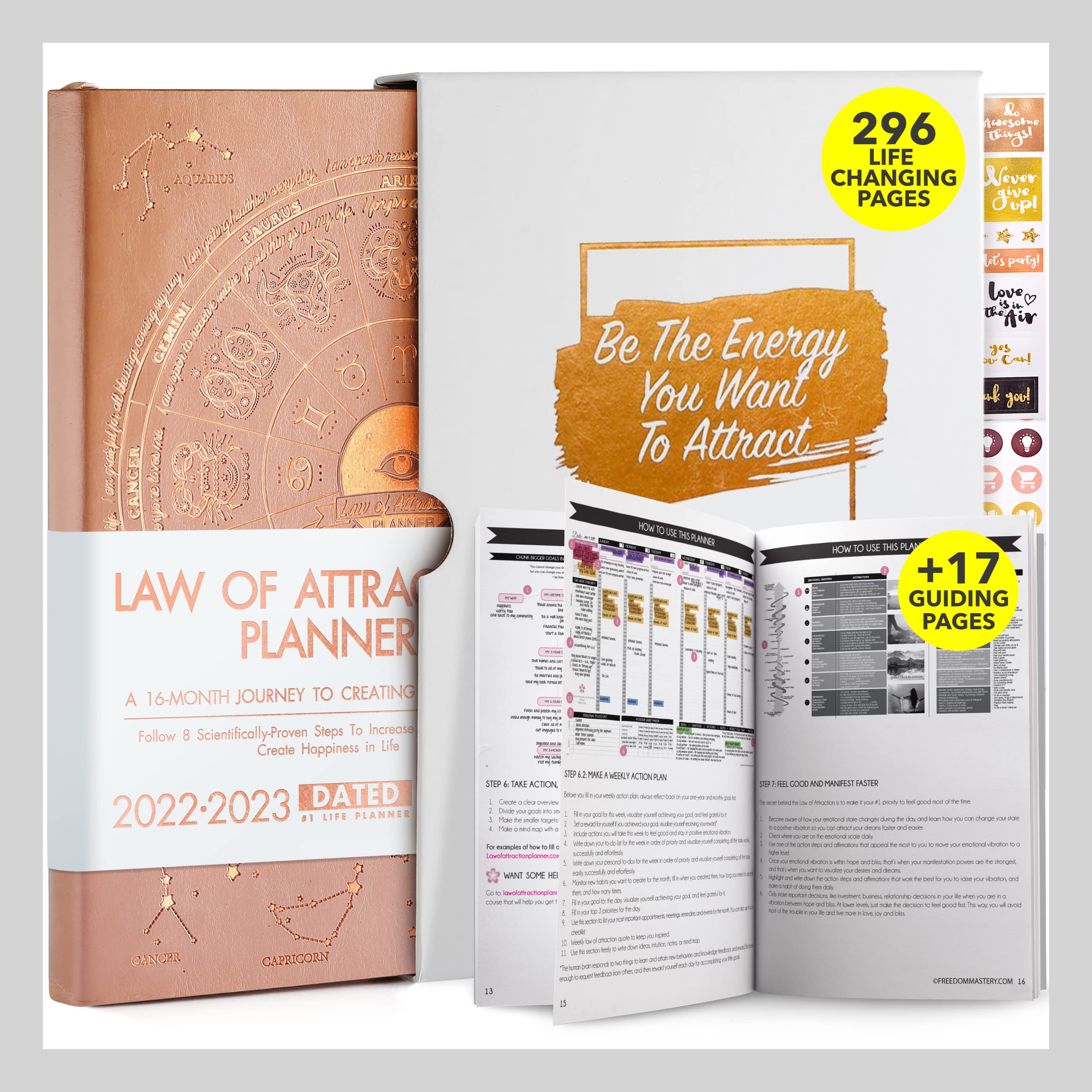 Law of Attraction Planner 2022-2023 | 16-Month Weekly & Monthly Productivity Planner | Hourly Work Planner for Focus & Happiness | ADHD Planner with Stickers | B5 Size | Perfect for Goal Setting, Time Management & Daily Motivation