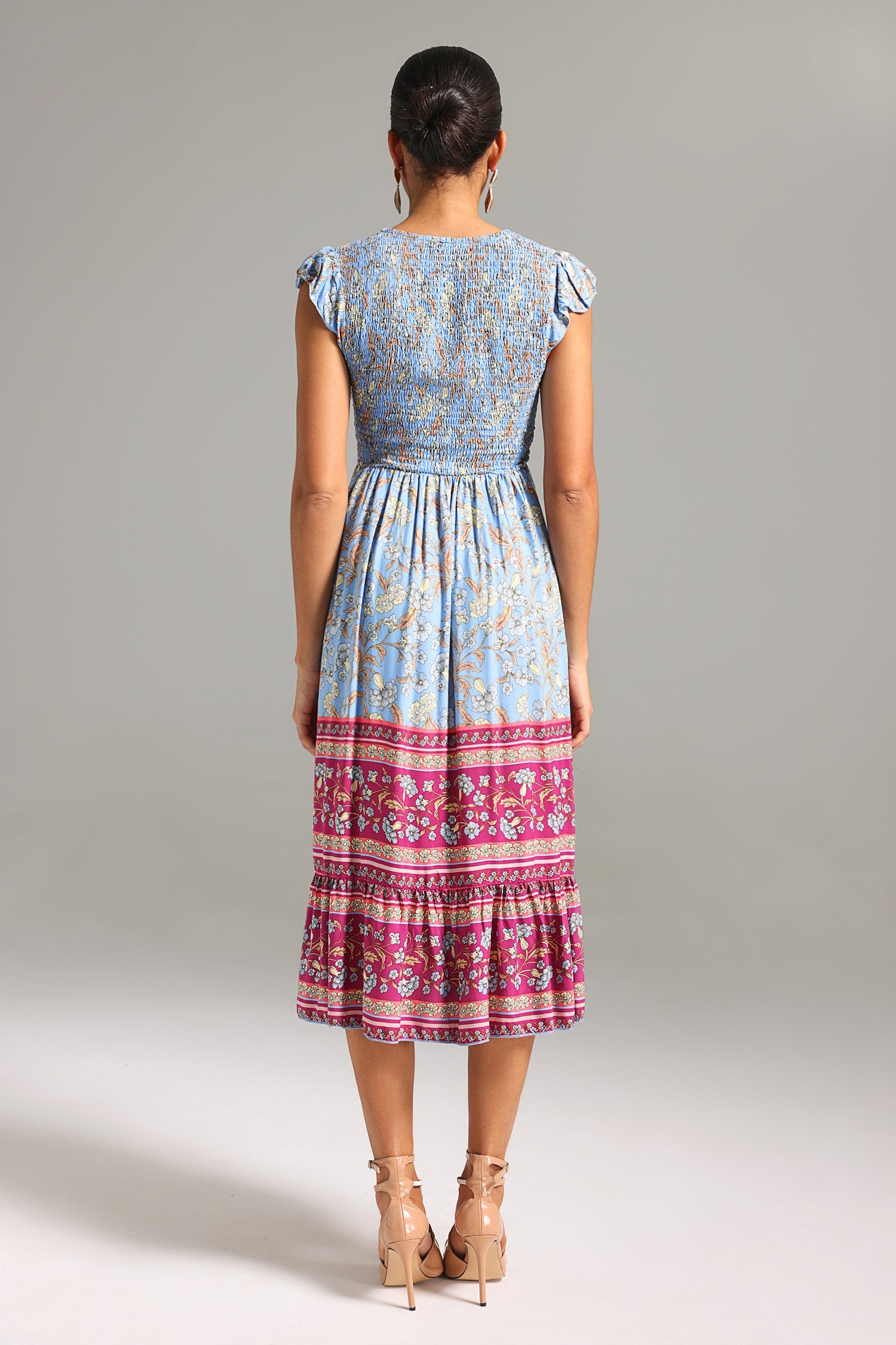 Stylish Saraja Printed Midi Dress for Women - Floral Summer Casual Dress with Pockets - Perfect for Beach Vacations, Date Nights & Office Wear