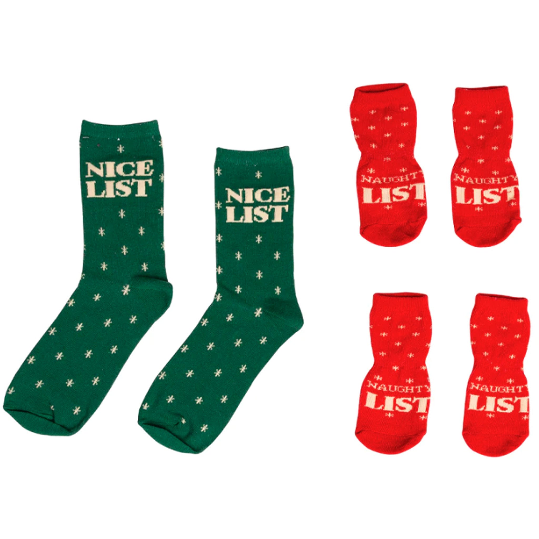 Pearhead Naughty/Nice List Matching Human and Dog Christmas Socks Set - Festive Red & Green Pet Apparel for Holiday Family Photos & Cozy Winter Moments