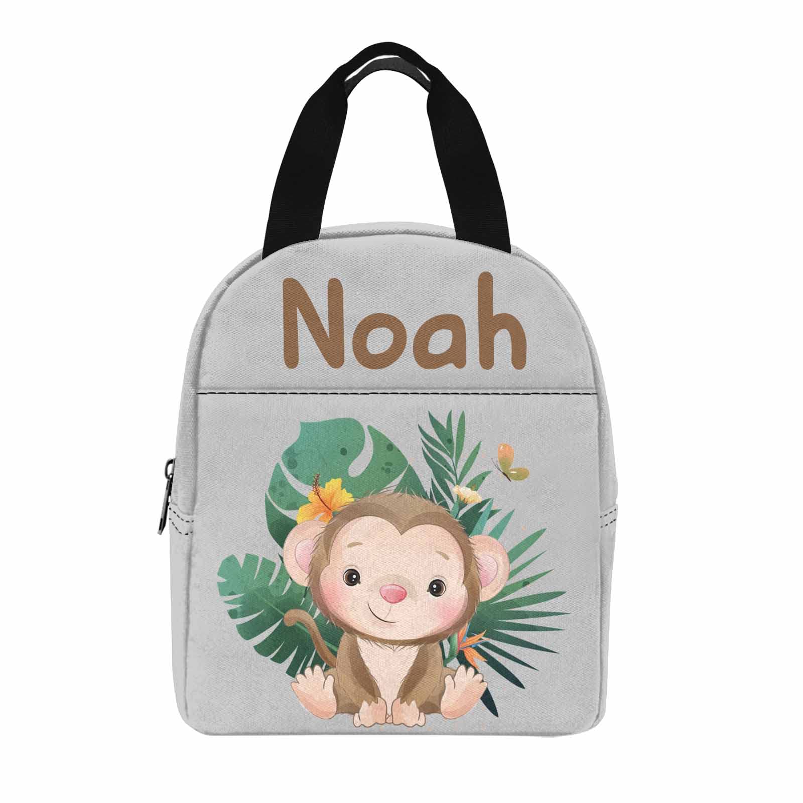 Personalized Insulated Lunch Bag for Kids & Women - Custom Name Monkey & Animal Design - Perfect for School, Office & Picnics