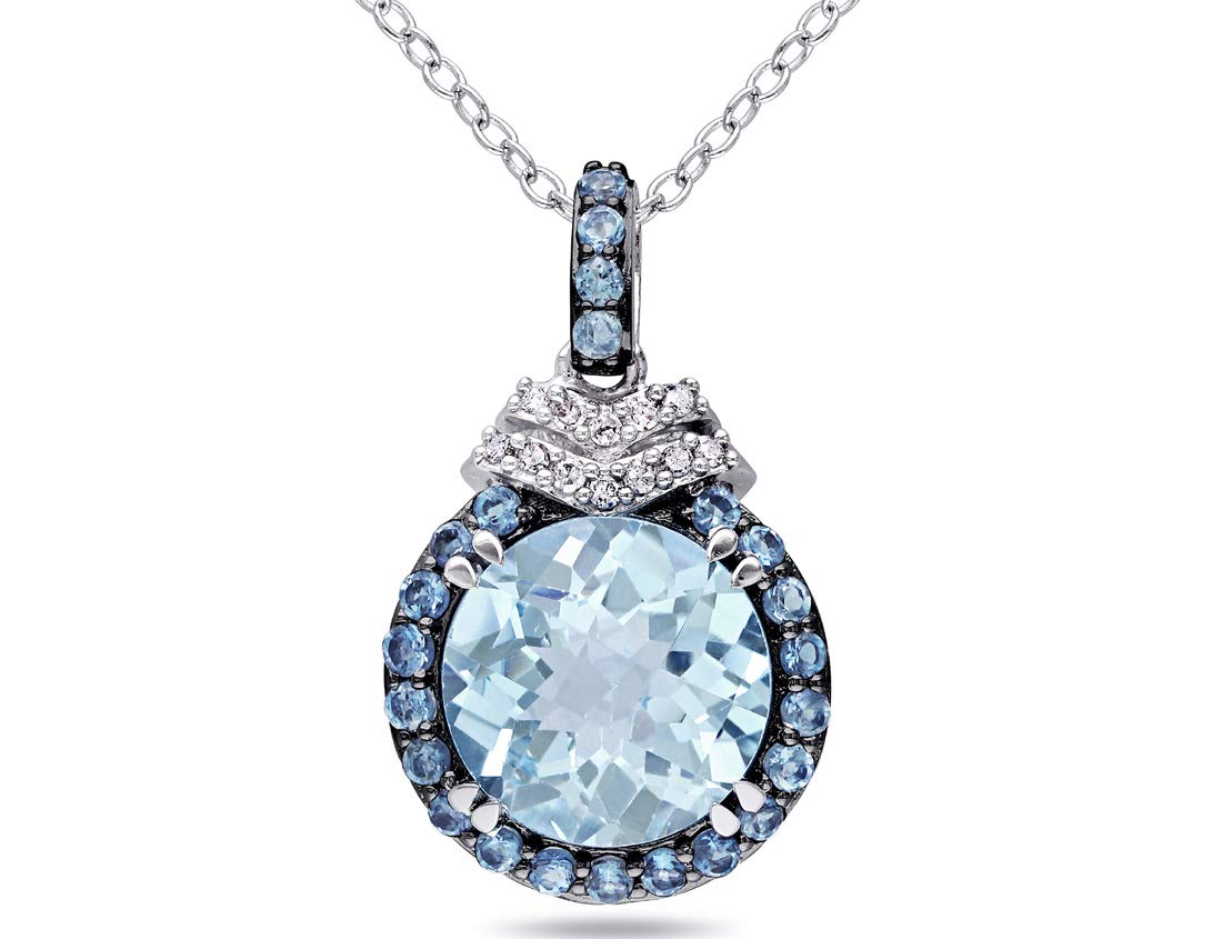 4.75 Carat (ctw) London Blue Topaz Halo Pendant Necklace in Sterling Silver with Diamond Accents & Chain - Elegant Jewelry Gift for Women, Perfect for Weddings, Anniversaries & Special Occasions