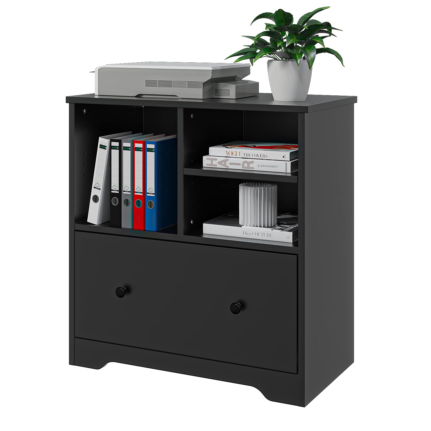 Black Wood File Cabinet with Large Drawer - Mobile Lateral Home Office Storage Organizer for Documents & Supplies | Perfect for Office, Study Room & Home Workspace Organization