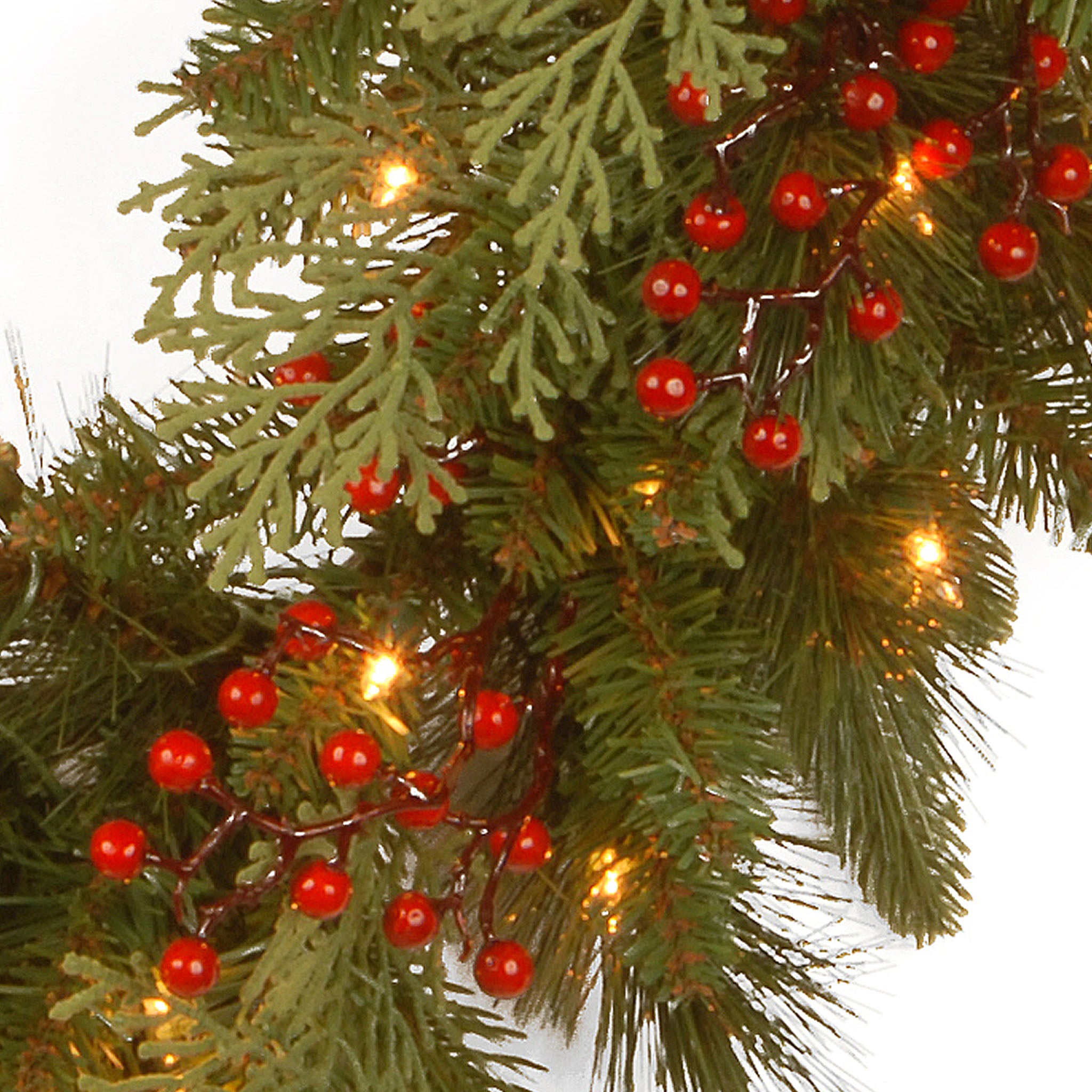 24 Inch Pre-Lit Christmas Wreath with Warm White LED Lights - Classic Holiday Decor for Front Door, Mantel & Indoor/Outdoor Use