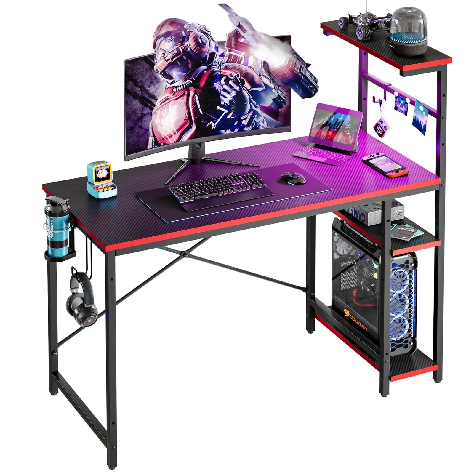 Bestier 44 Inch LED Gaming Desk with RGB Lights - Ergonomic Computer Desk for Home Office, Streaming Setup & Esports Gaming