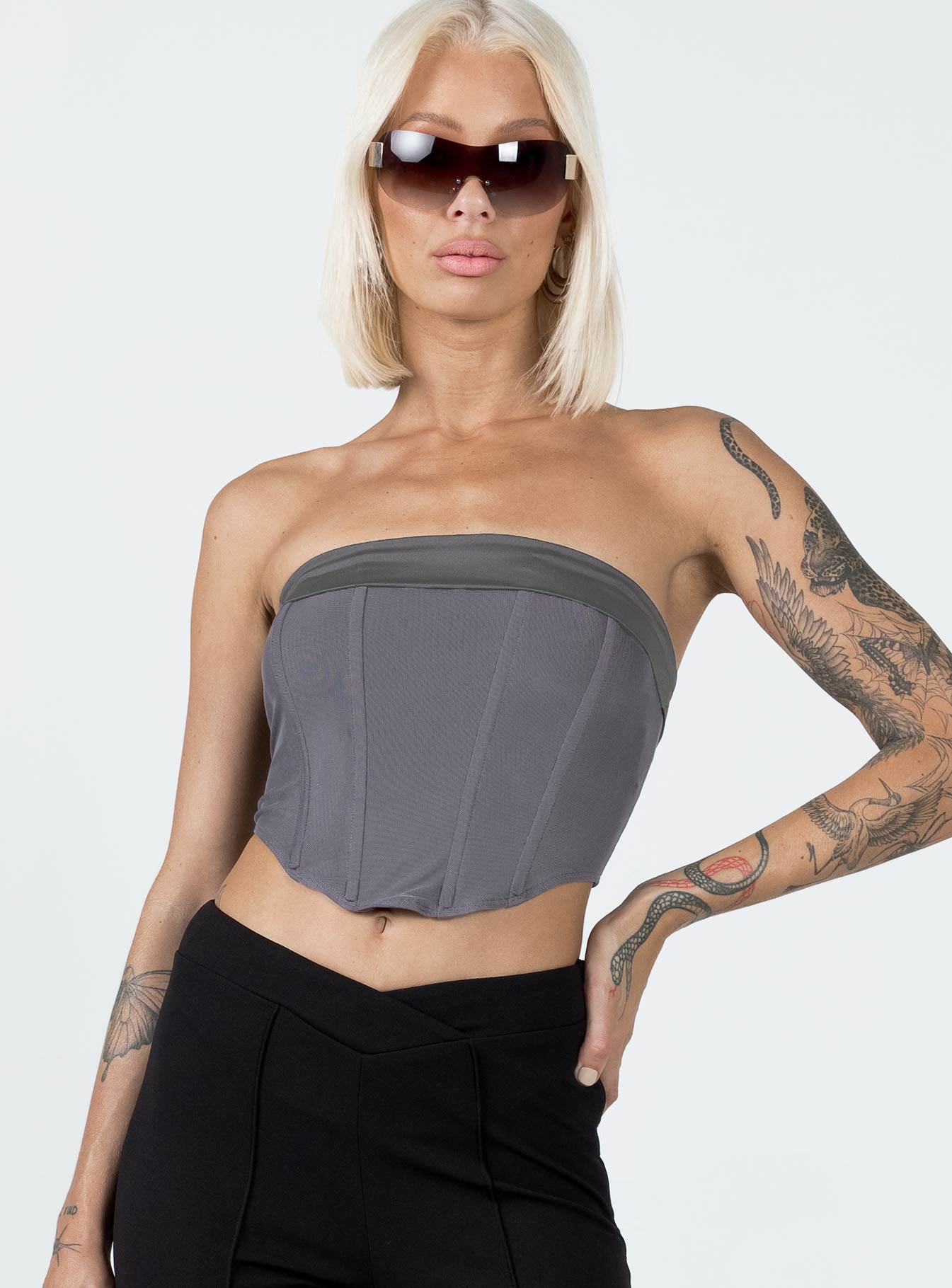 Alma Strapless Top Slate - Women's Fashion Stretch Crop Top for Summer, Beach, and Night Out