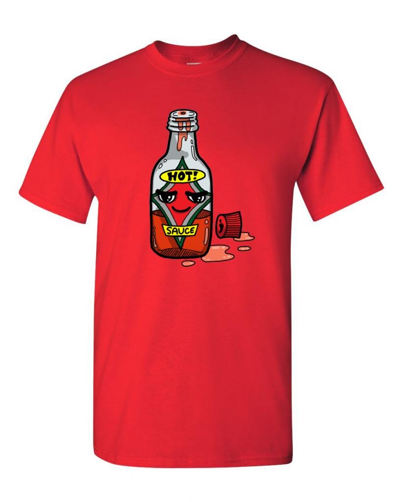 Funny Hot Sauce Bottle Graphic T-Shirt for Adults - Cool & Cute Design - Perfect for Casual Wear, Gifts & Spicy Food Lovers
