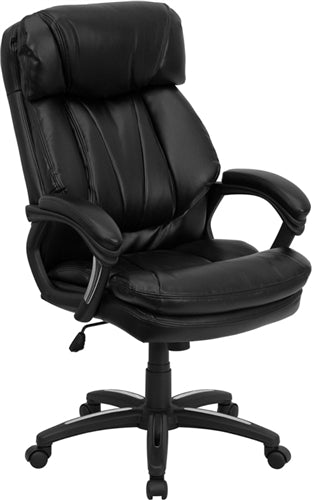 Premium FLASH Iris High Back Ergonomic Office Chair - Black LeatherSoft Executive Swivel Chair with Plush Headrest, Lumbar Support & Padded Arms | Ideal for Home Office, Gaming & Workspaces