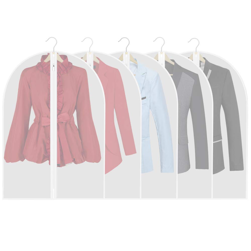 Thipoten 5-Pack Lightweight 33 Inch Garment Bags with Stainless Steel Zipper - Translucent Suit Bags for Closet Storage, Travel & Wardrobe Organization (24