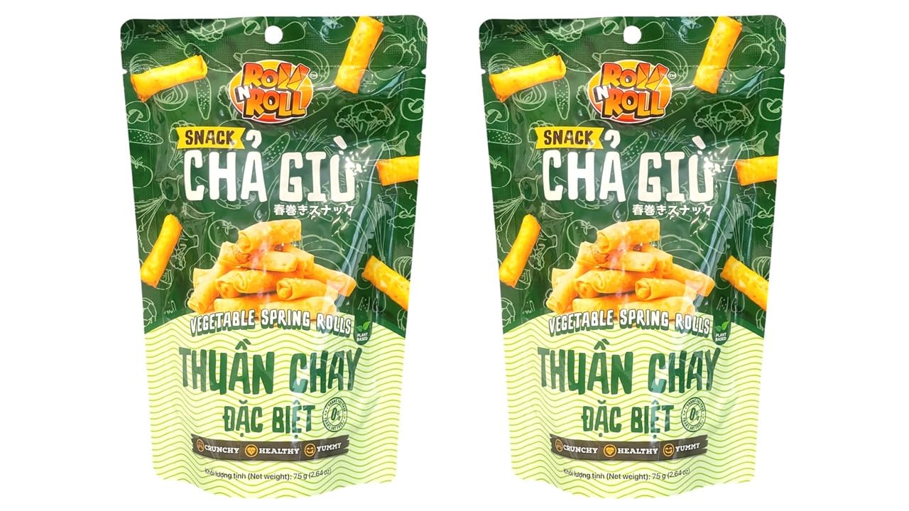 Vegetable Spring Rolls Snack - Ready to Eat Cha Gio Thuan Chay An Lien - 2.6 Oz per Bag (2 Bags) - Perfect for Parties, Appetizers & Quick Vegan Meals