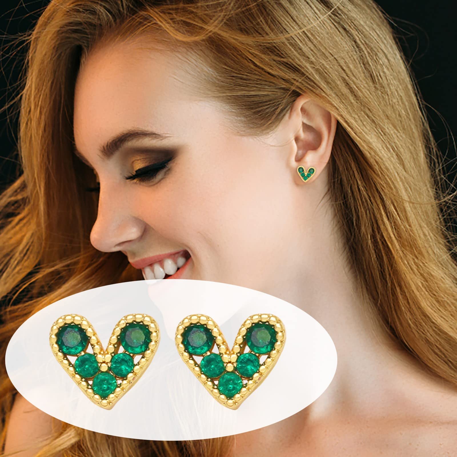 Sparkly Peach Heart Dangle Drop Earrings for Women & Girls - Zircon Charm Simple Stud Earrings (Green, One Size) - Perfect for Parties, Weddings & Everyday Wear