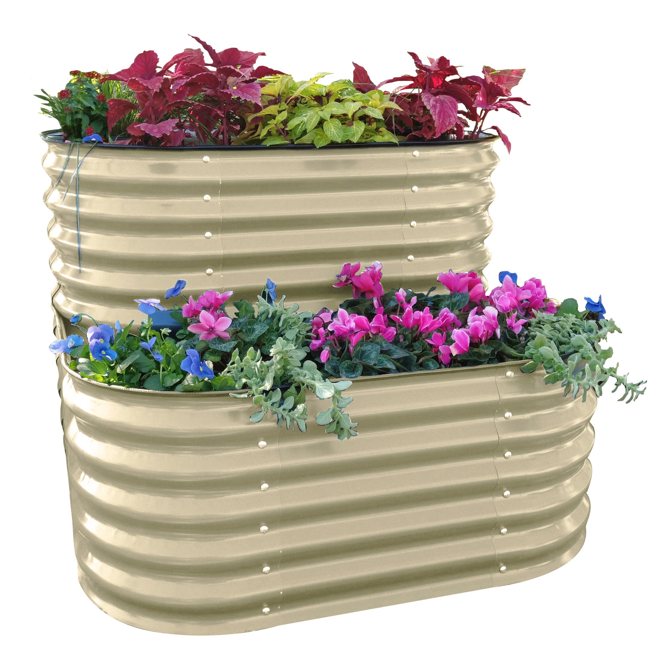 Vego Garden Cascading Raised Planter Box - Outdoor Galvanized Metal Garden Bed for Vegetables, Herbs & Flowers (Pearl White) | Perfect for Patio, Balcony & Backyard Gardening
