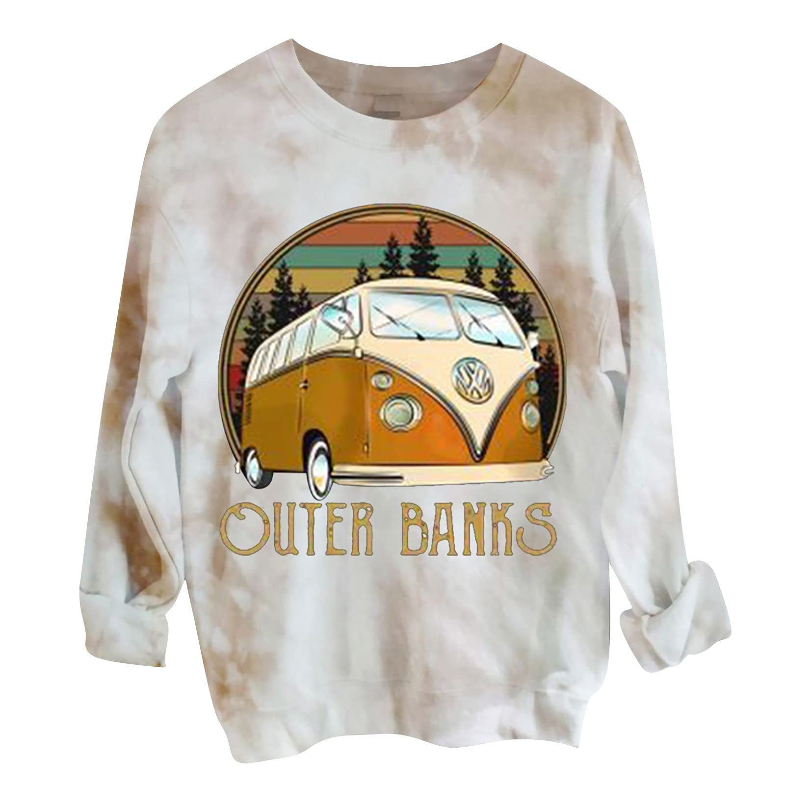 Women's Halloween Pumpkin Skeleton Printed Sweatshirt - Long Sleeve Slouchy Tunic Top for Fall | Cozy Casual Wear, Autumn Outfits & Spooky Season Fashion