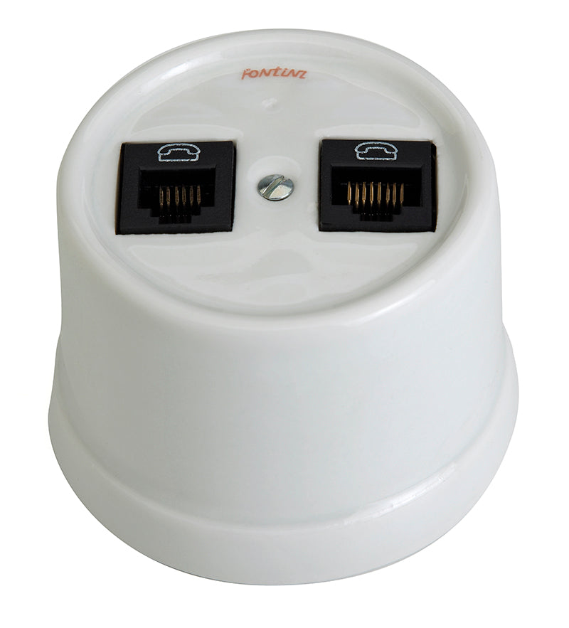 Datajack Double RJ45 White Porcelain Surface-Mount Ethernet Jack - Ideal for Home and Office Network Installations