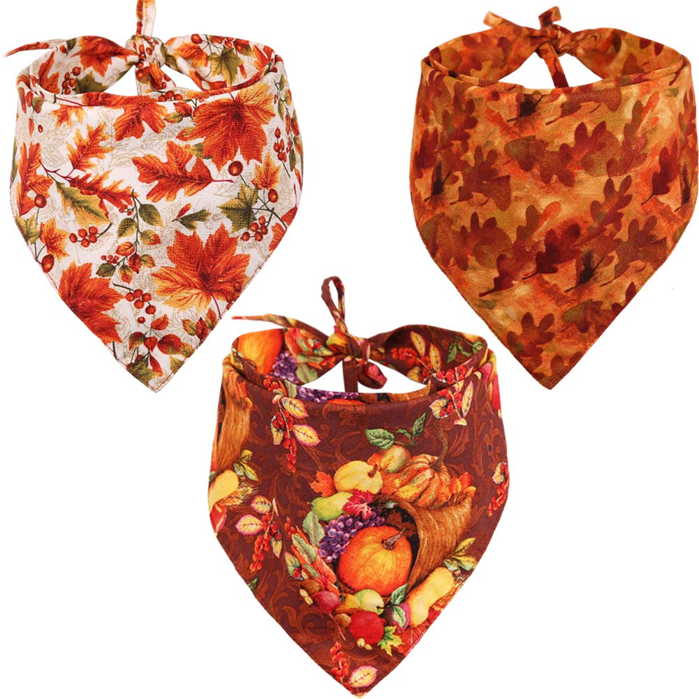 3 Pack Thanksgiving Dog Bandanas - Reversible Triangle Pet Bibs & Scarves for Small Dogs & Cats - Holiday Pet Accessories for Thanksgiving Dinner & Family Gatherings