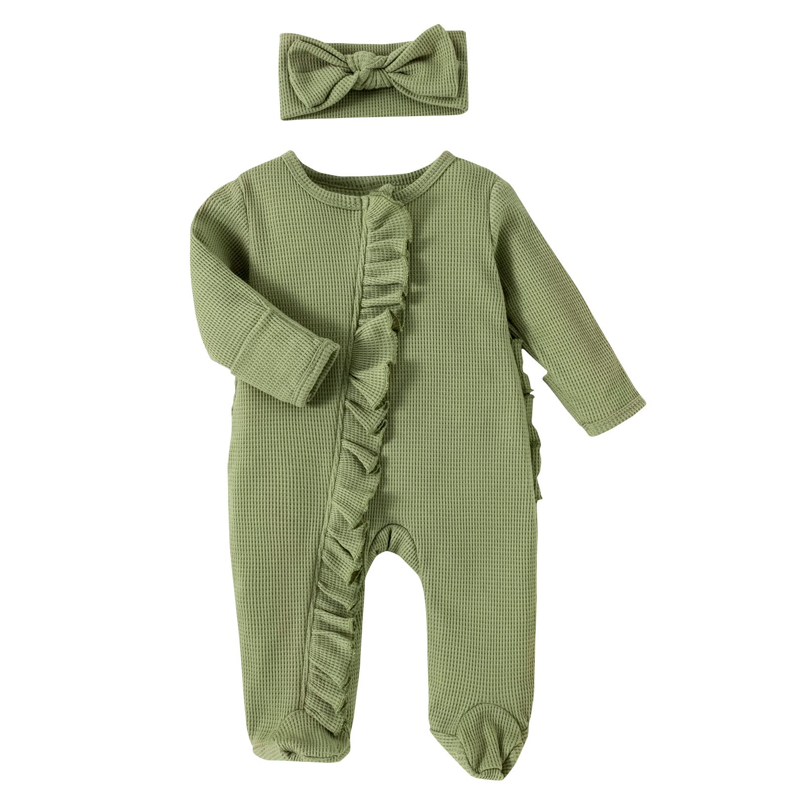 **Baby Girls & Boys Summer Romper Set - 2PCS Ribbed Footed Jumpsuit & Headband Outfits for Toddlers & Infants | Playtime, Daycare & Outdoor Comfort**
