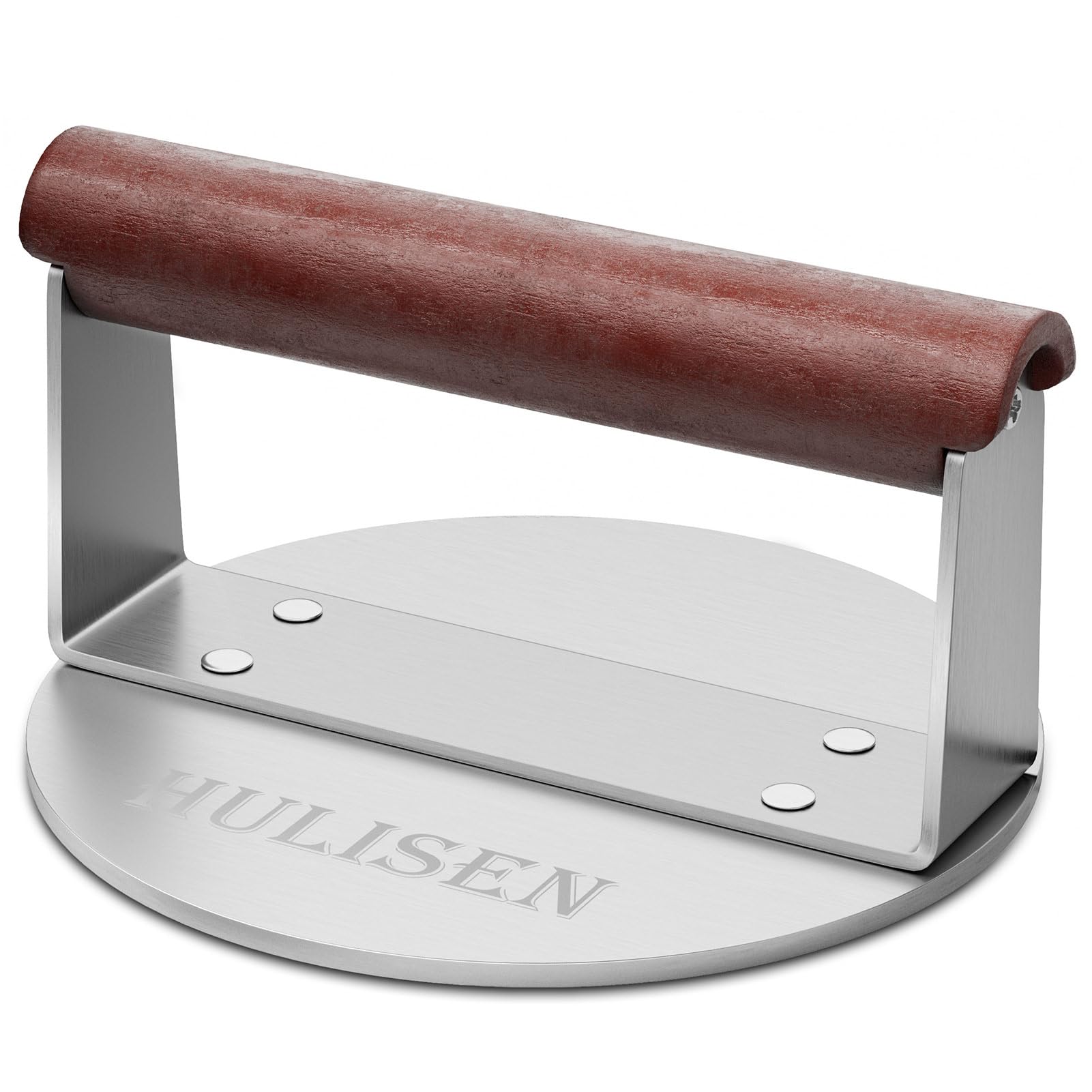 **HULISEN 6 Inch Stainless Steel Burger Smasher - Heavy Duty Hamburger Press with Wood Handle for Griddle & BBQ - Perfect for Smashed Burgers, Grilling, and Outdoor Cooking (1.24 lb, Gift Wrapping Included)**