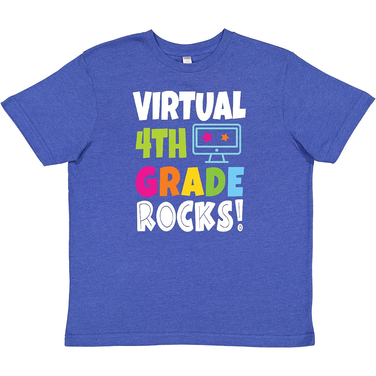 Inktastic Virtual 4th Grade Rocks Back to School Youth T-Shirt - Fun Graphic Tee for Kids, Elementary Students & Online Learning - Perfect for Classroom, Homeschool & Remote Education