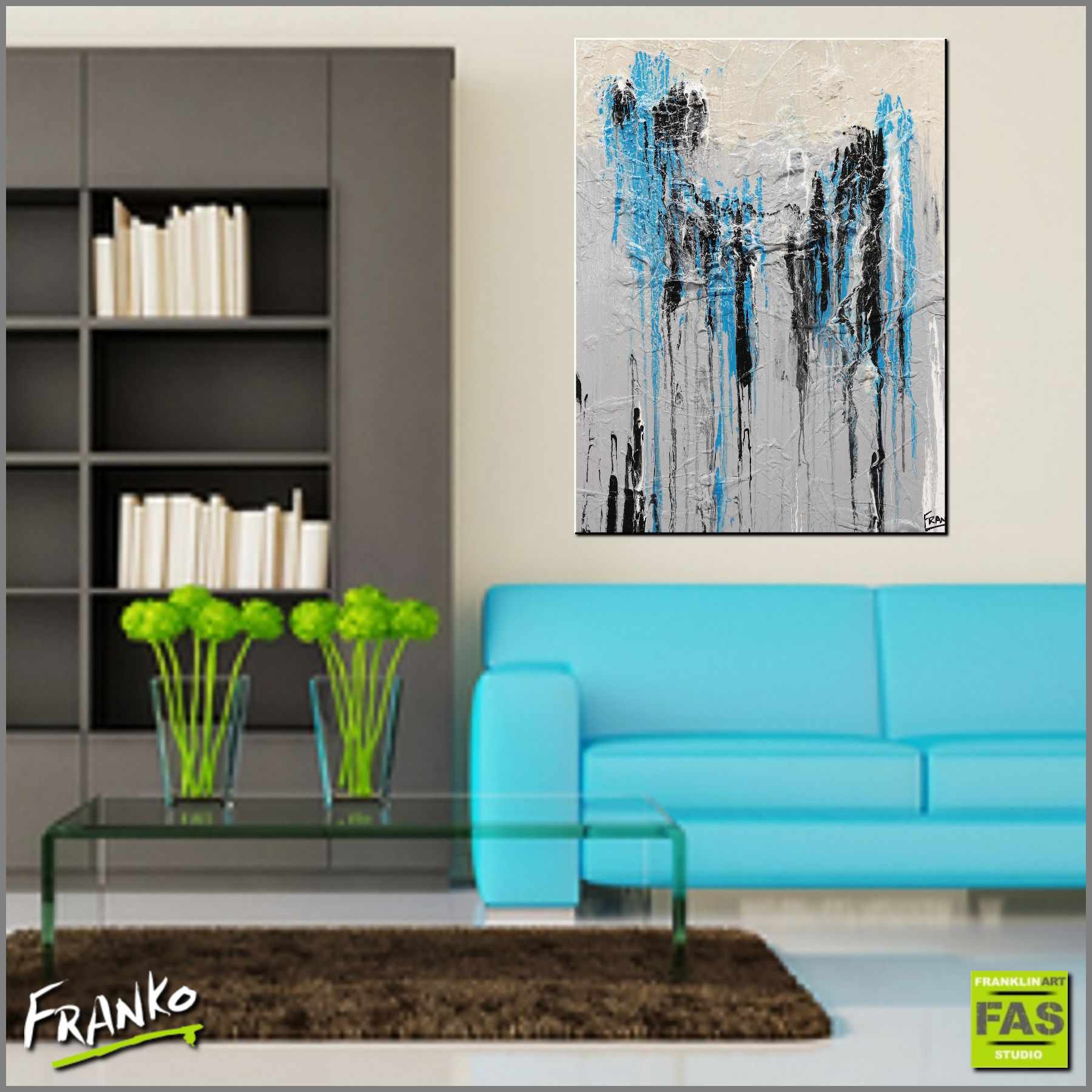 Jaded Grey Abstract Painting - 75cm x 100cm Grey Jade Black Wall Art for Modern Living Room & Office Decor | Handmade Canvas Artwork