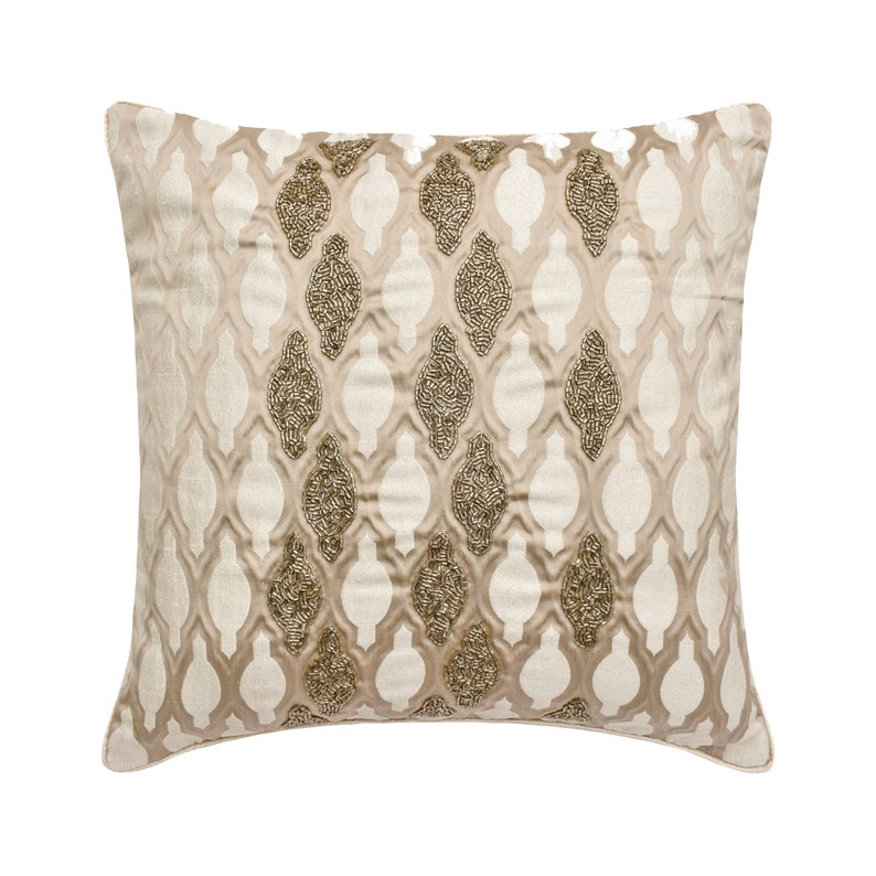Arella Beige Jacquard Throw Pillow Cover - Elegant Home Decor for Sofa, Bed & Living Room