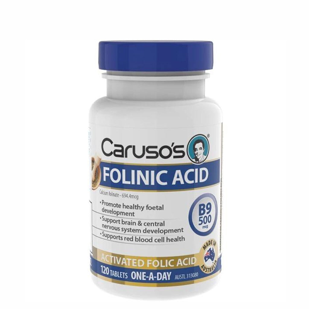 Carusos Vitamin B9 Folinic Acid 500mcg Supplement - Supports Brain Health & Energy Metabolism - Ideal for Pregnancy, Cognitive Function & Heart Health
