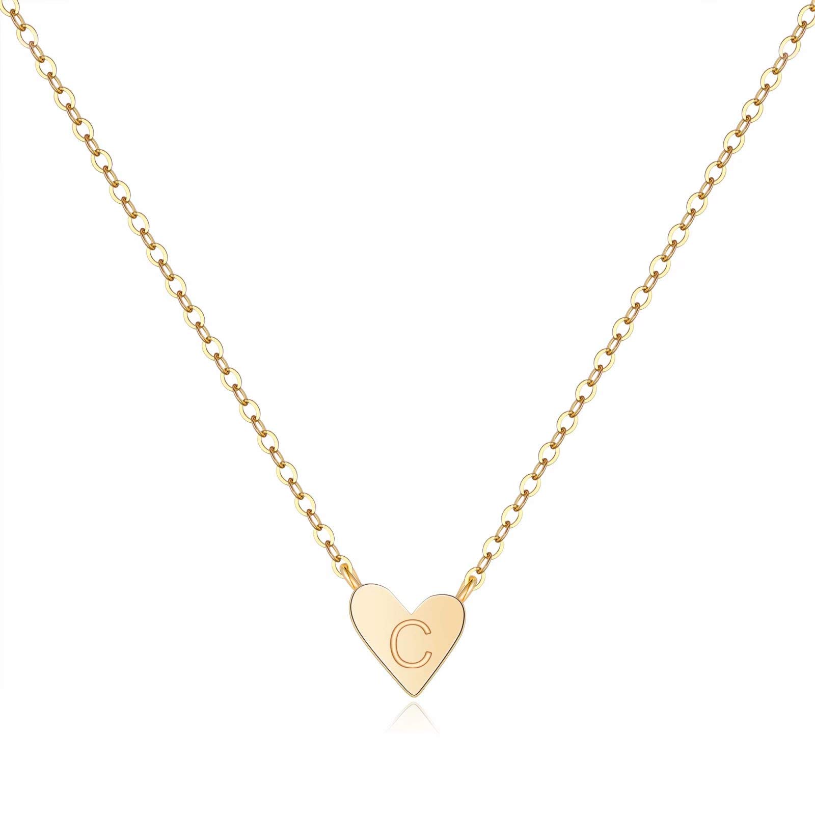 14K Gold Plated Tiny Gold C Initial Heart Necklace - Dainty Alphabet Letter Necklace for Girls & Toddlers | Perfect Gift for Birthdays, Christmas & Special Occasions