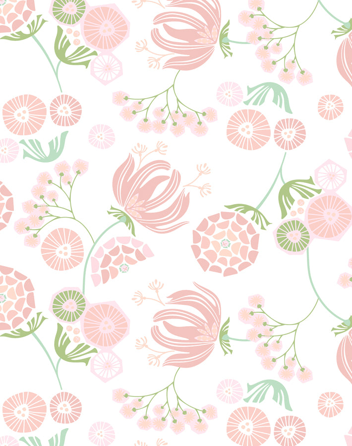 Mediterranean Floral Pink Wallpaper - Peel and Stick Removable Wallpaper for Bedroom, Nursery, Living Room Decor - Tea Collection