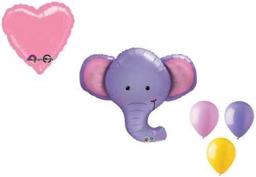 LOONBALLOON Elephant Ellie Jungle Safari Zoo Themed Balloons - 5 Pack Mylar & Latex Balloons for Baby Shower, Birthday Party & Nursery Decor
