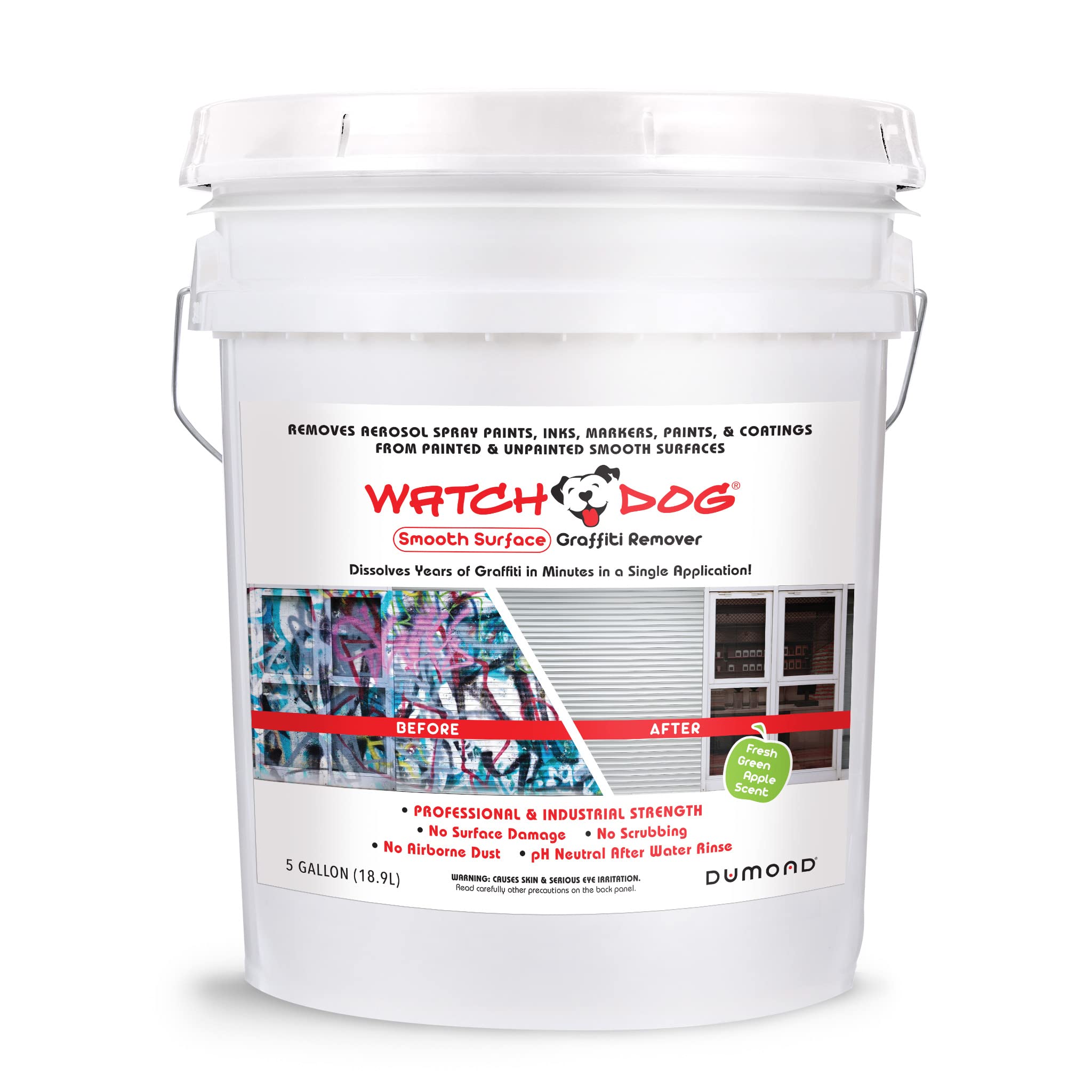 Watch Dog Smooth Surface Graffiti Remover - 5 Gallon Heavy-Duty Paint & Marker Remover for Walls, Metal, Glass | Removes Spray Paint, Ink, Coatings from Painted/Unpainted Surfaces | Ideal for Urban Cleanup, Public Spaces & Property Maintenance
