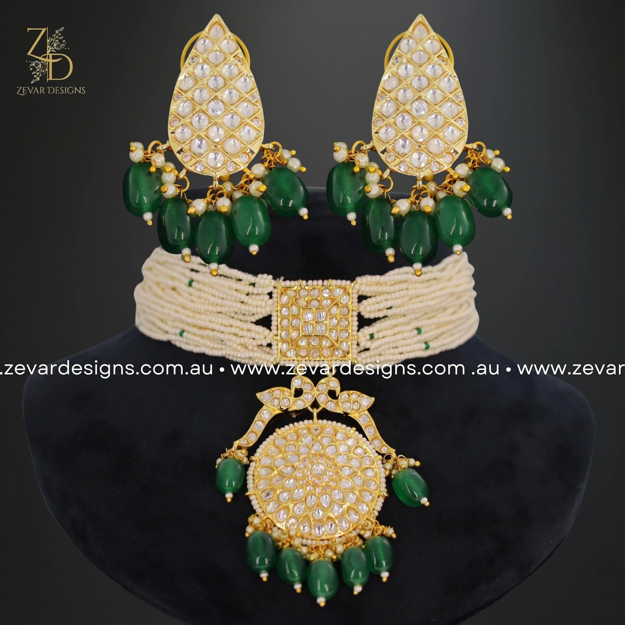 Exquisite Kundan Polki Choker Necklace in Emerald Green | Traditional Indian Jewelry for Weddings, Parties & Festive Occasions