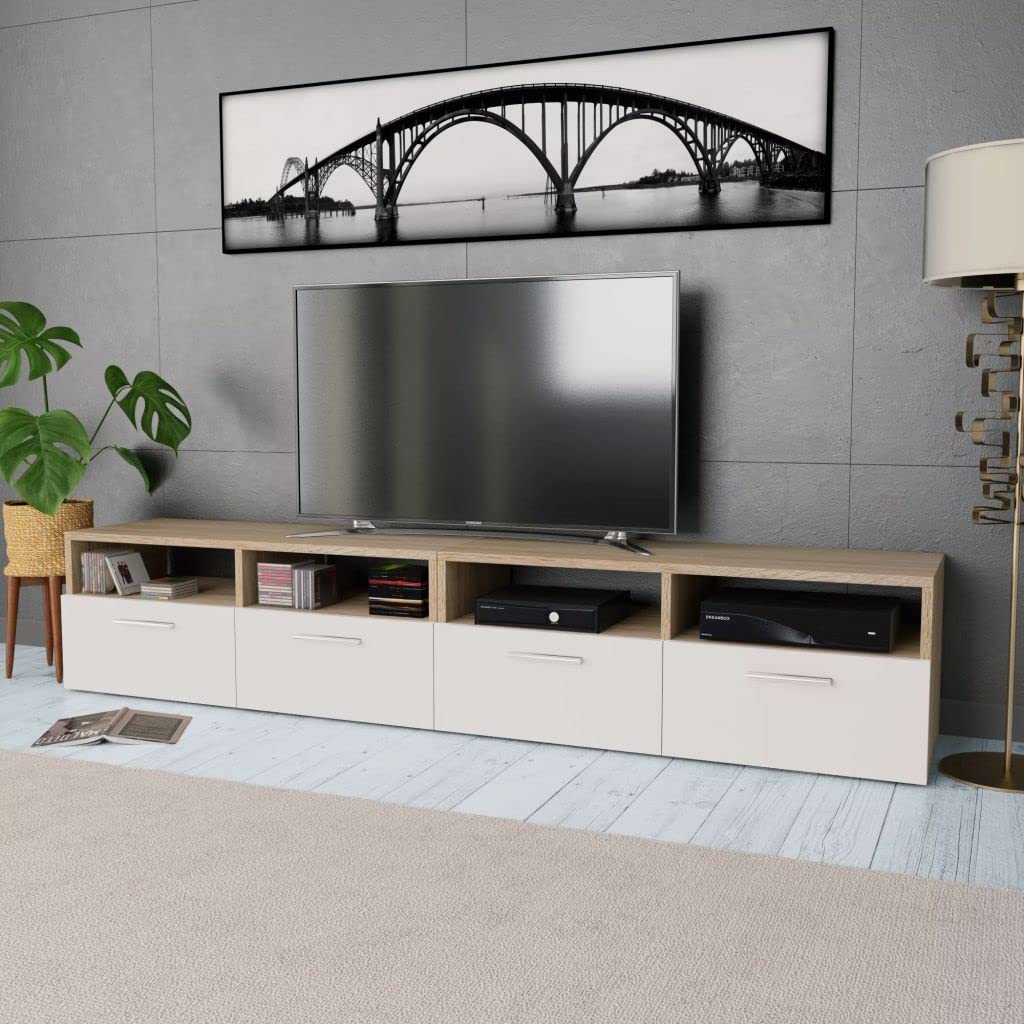 2 Pcs Wooden TV Stand with Storage, Farmhouse Entertainment Center for TVs up to 65