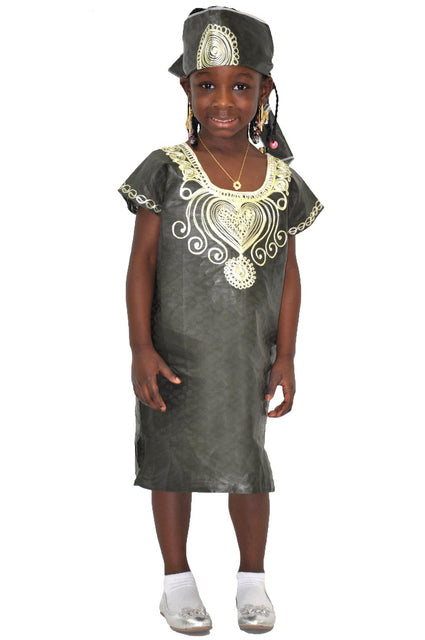 Stylish Army Green and Ivory Brocade Dress for Girls - Perfect for Birthday Parties, Weddings & Special Occasions