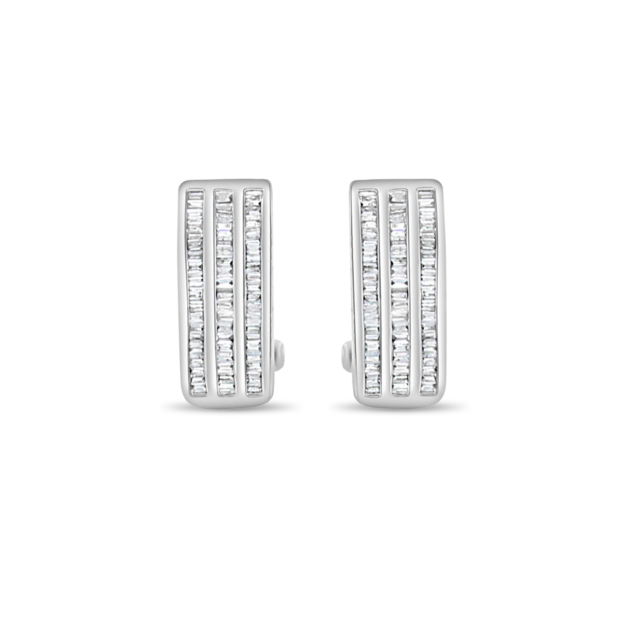 Exquisite Baguette Diamond Omega Clip-On Earrings for Women – Elegant Cubic Zirconia Stud Earrings for Parties, Weddings & Special Occasions
