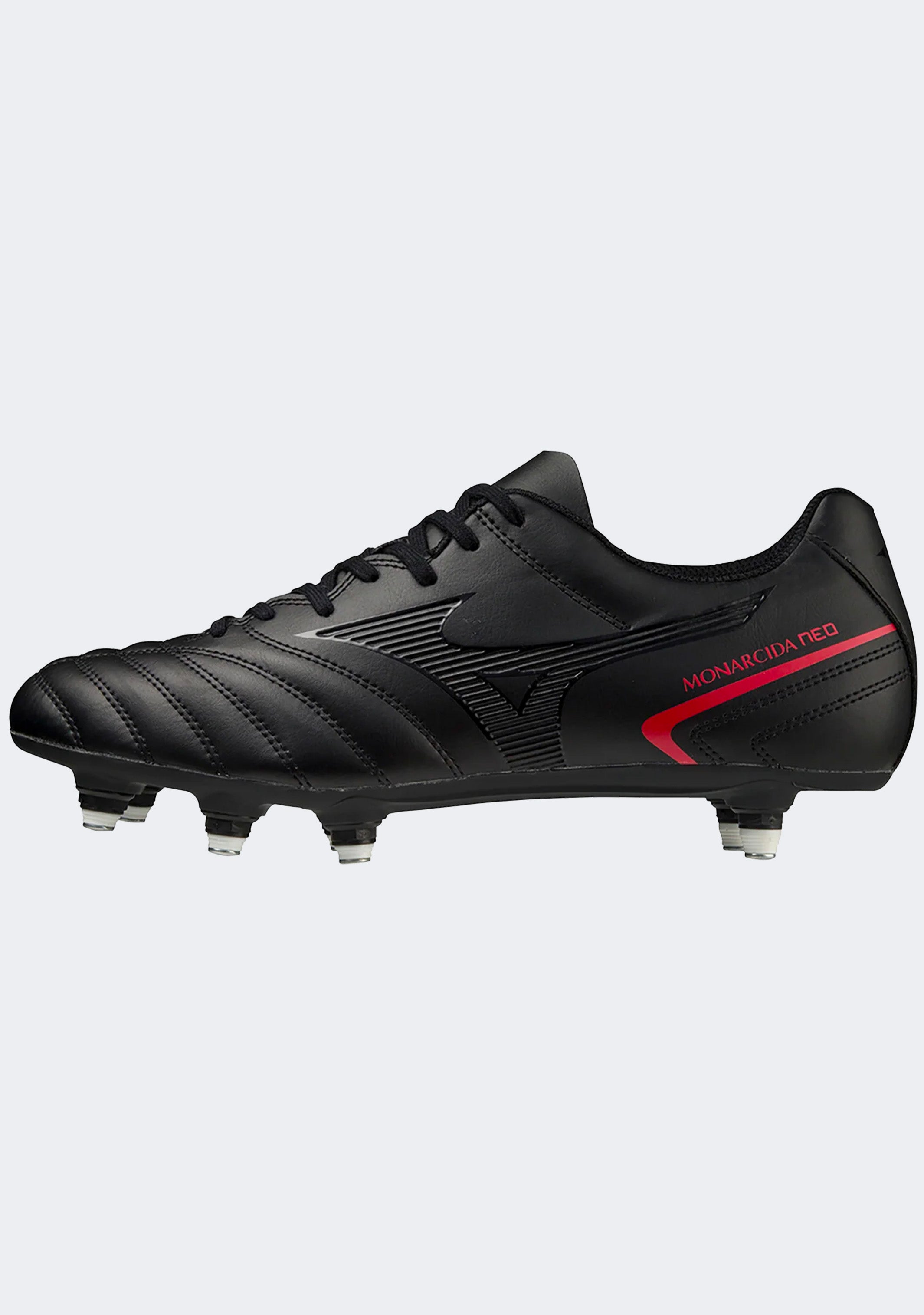 Mizuno Monarcda Neo II Select Soccer Cleats for Men - Black/Red Football Boots for Firm Ground, Training & Matches