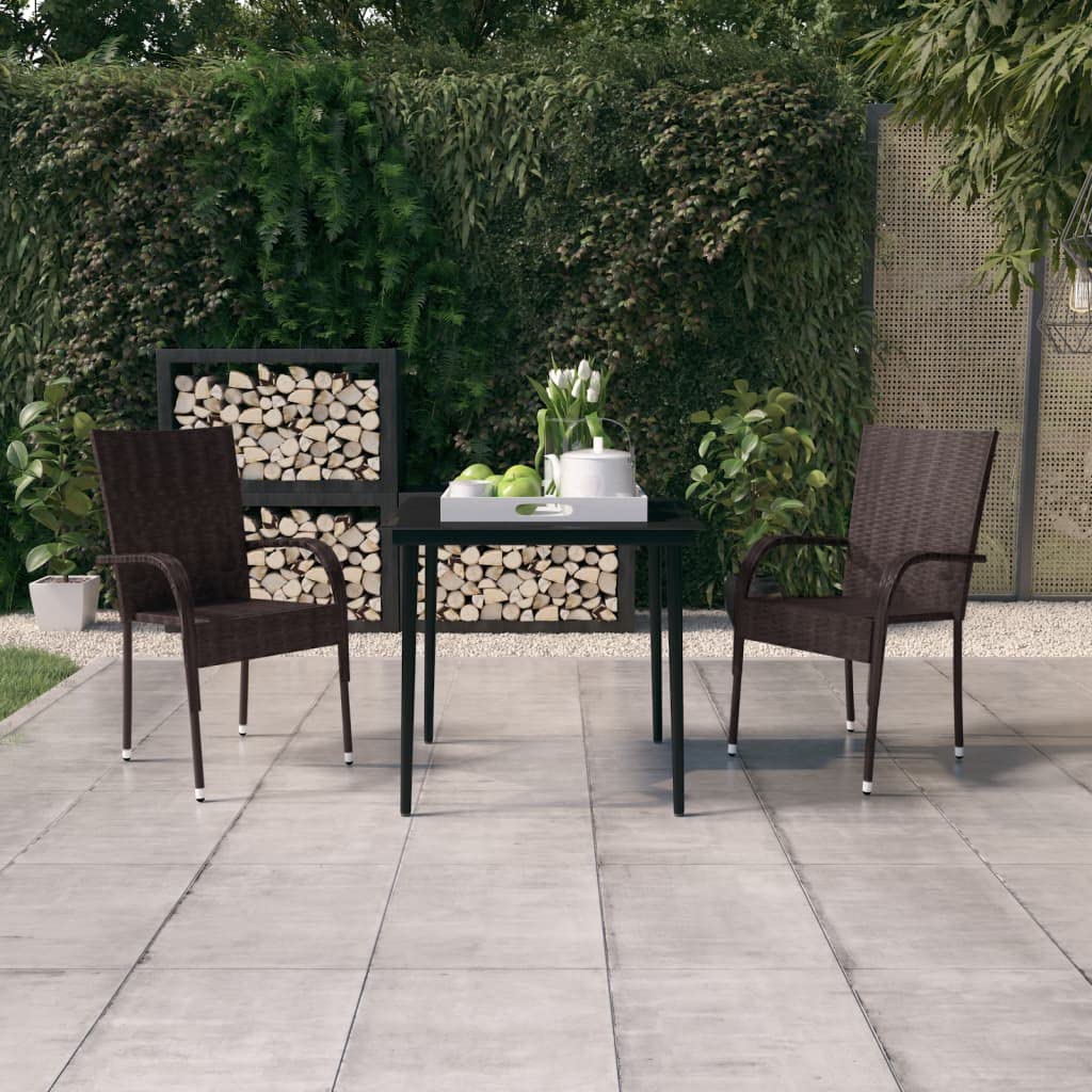 3-Piece Patio Dining Set - Brown & Black Outdoor Furniture with Weather-Resistant Cushions - Perfect for Backyard, Garden, and Poolside Relaxation