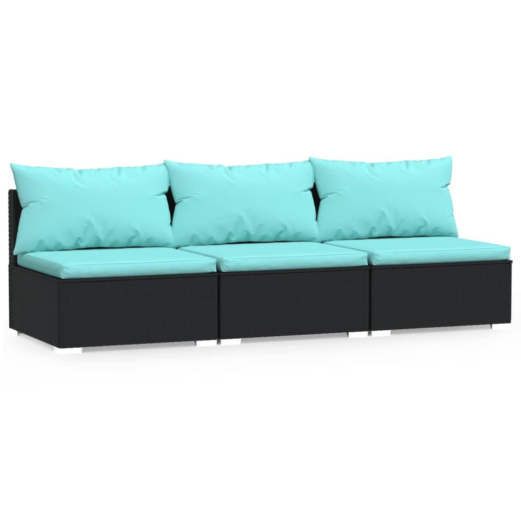 **vidaXL 3-Seat PE Wicker Patio Sofa Set with Cushions - Black Poly Rattan Outdoor Sectional Furniture for Garden, Poolside & Backyard Relaxation**