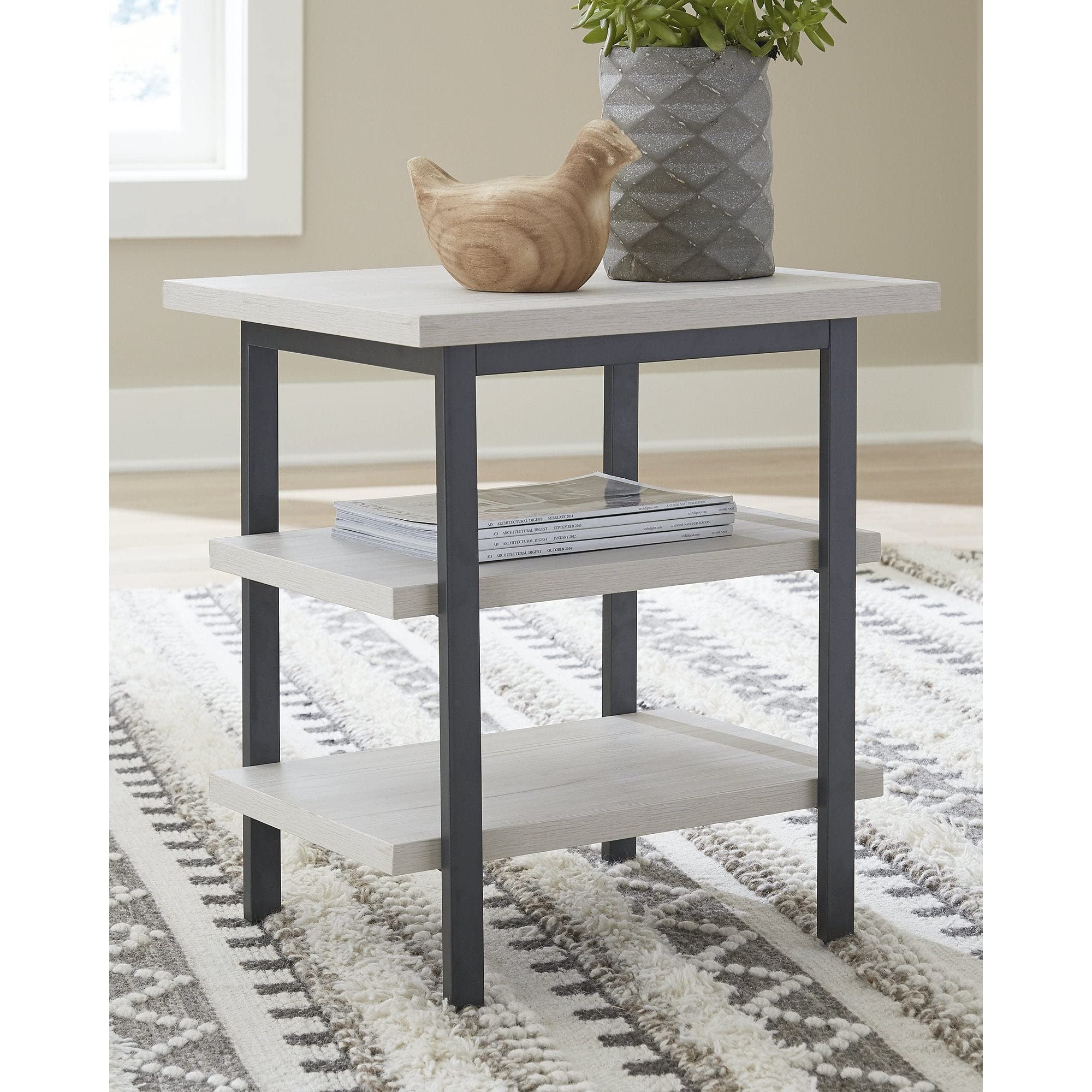 Whitewashed Rectangular End Table Set of 2 - Modern MDF Side Tables with Shelf - Perfect for Living Room, Bedroom or Office Decor