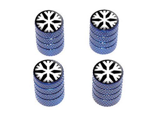 Snowflake Tire Valve Stem Caps - Low Temperature Symbol in White on Black - Durable Wheel Rim Accessories for Winter & Cold Weather Driving