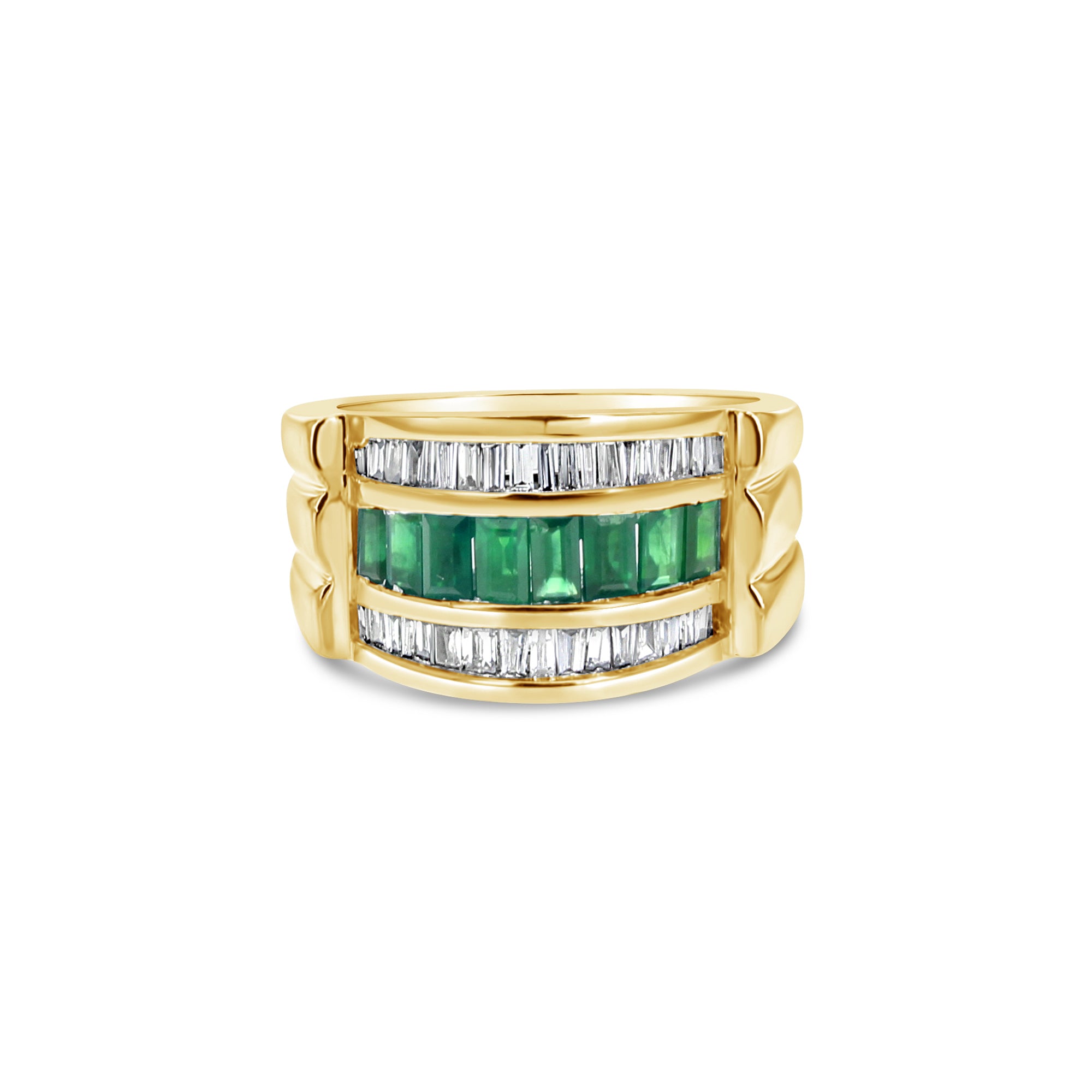 2 Carat Emerald Diamond Baguette Cocktail Ring - 14K Gold Vintage Style Statement Jewelry for Women, Perfect for Parties, Weddings & Special Occasions