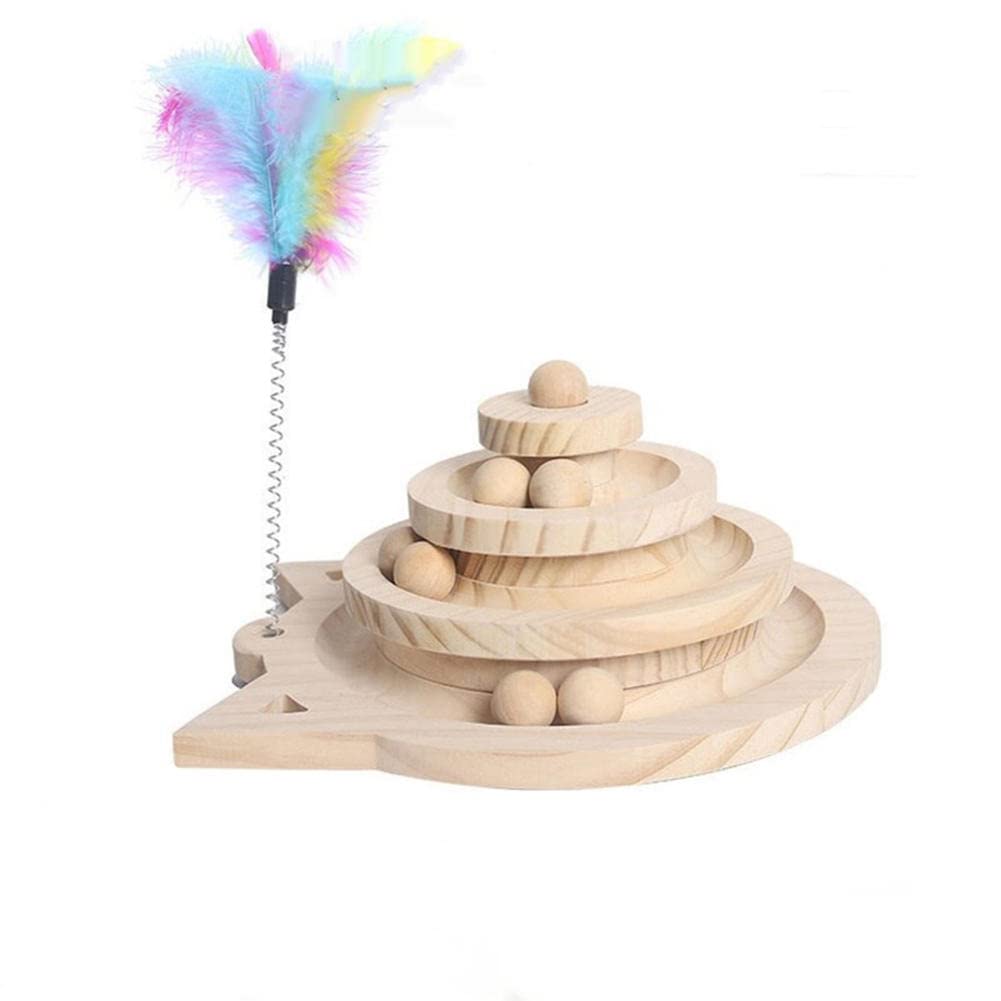 ACGrade Solid Wood Cat Toys Set - Turntable Tease Stick, Ball, Small Mouse & Scratching Board for Indoor Cats - Perfect for Playtime and Stress Relief