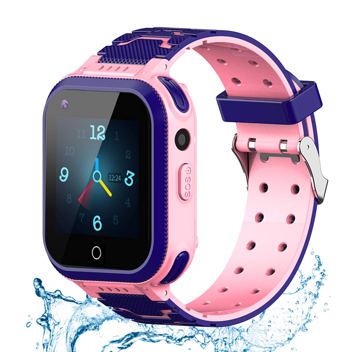 **Kids Smart Watch with GPS Tracker - IP67 Waterproof Smartwatch Phone for Boys & Girls Ages 3-12, Two-Way Calling, Video Chat, Stopwatch, Birthday Gift (Dark Blue & Pink) - Perfect for Outdoor Play, School Safety & Parental Monitoring**