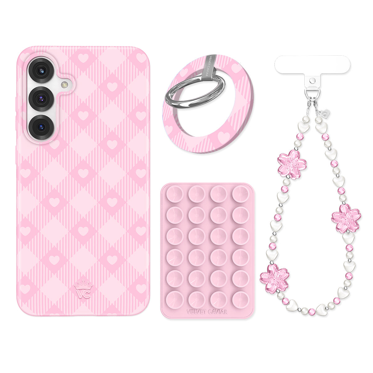 Pink Gingham Samsung Phone Case with Grip - Cute Protective Cover for Samsung Galaxy S21/S20/Note 20 - Perfect for Everyday Use, Travel, and Work