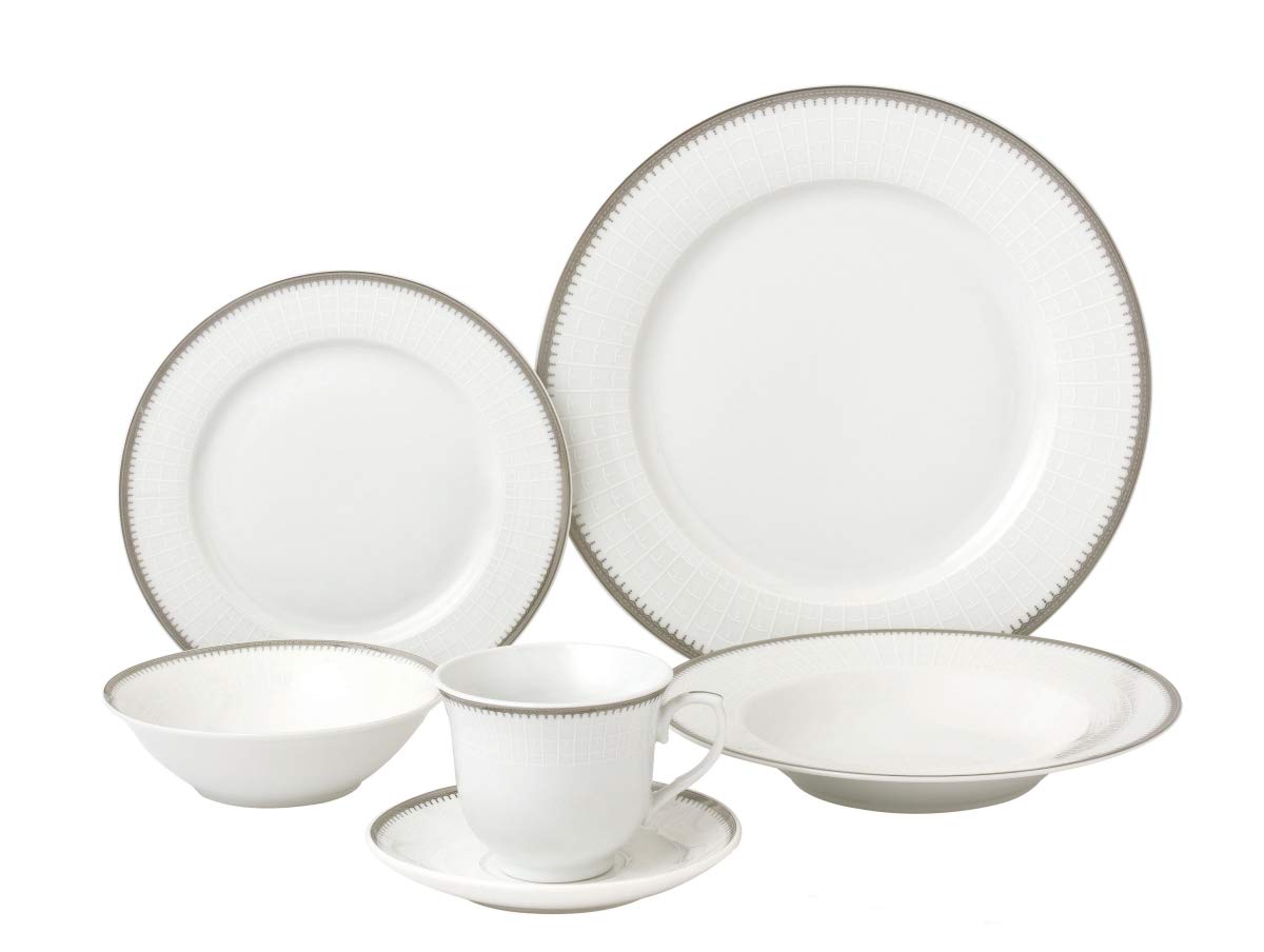 24-Piece Porcelain Dinnerware Set - Elegant Silver Tableware for 4, Complete Service Includes Plates, Bowls & Cups | Perfect for Dinner Parties, Family Gatherings & Holiday Meals